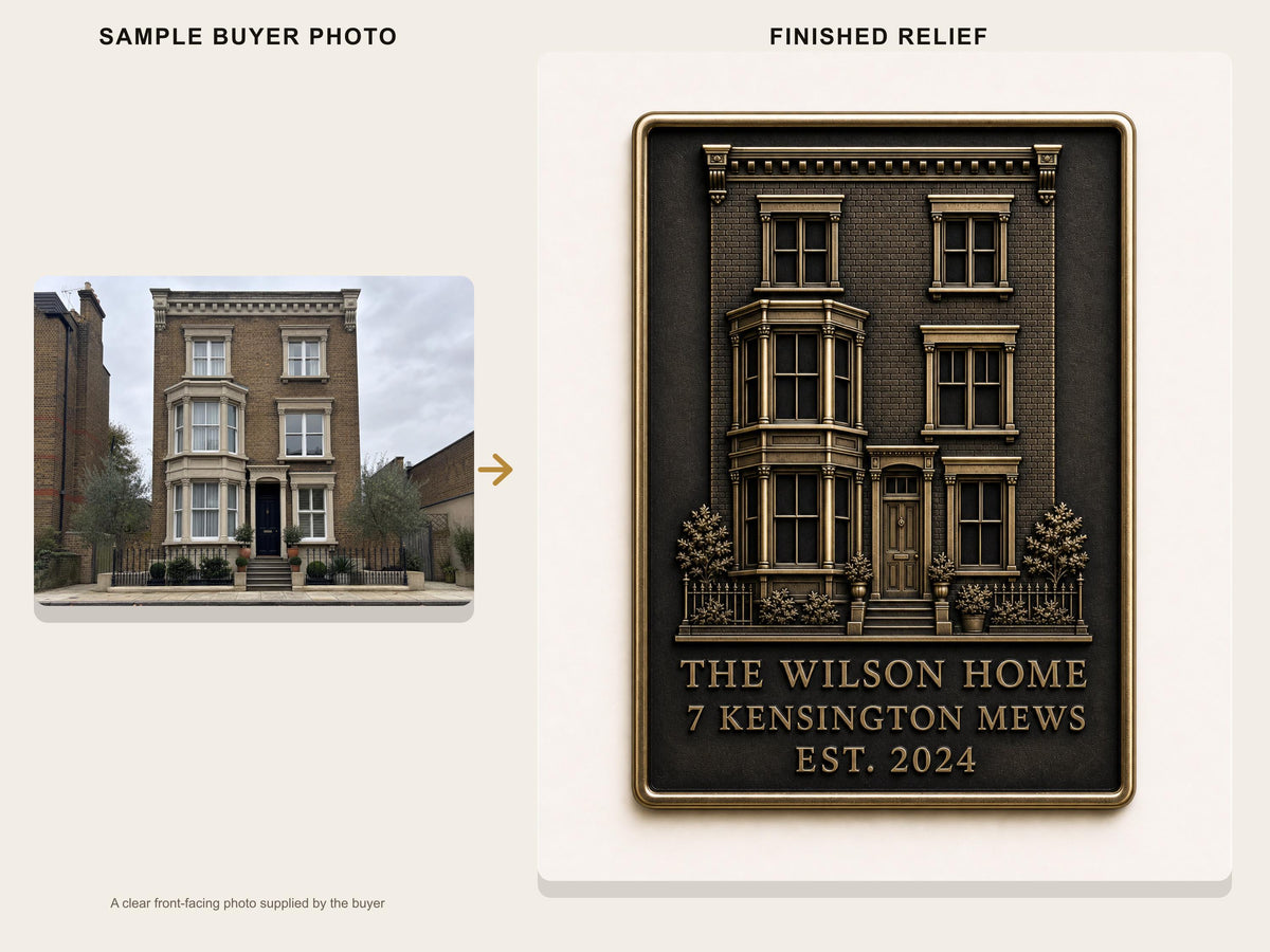 Personalised House Portrait Plaque | Custom Home Relief | Antique Brass New Home Keepsake