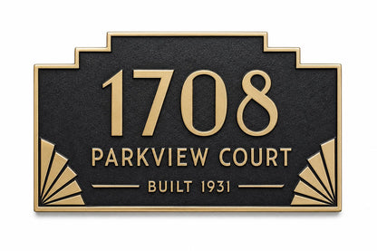 Personalised Art Deco House Number | Antique Brass Address Plaque