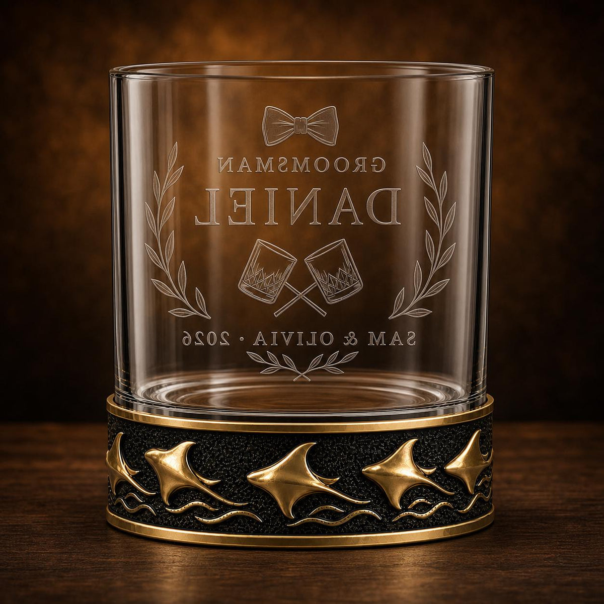 Personalized Manta Ray Whiskey Glass – Custom Etched Old Fashioned Glass, 10 oz