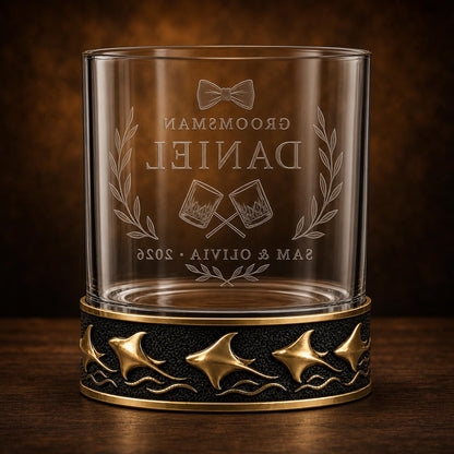 Personalized Manta Ray Whiskey Glass – Custom Etched Old Fashioned Glass, 10 oz