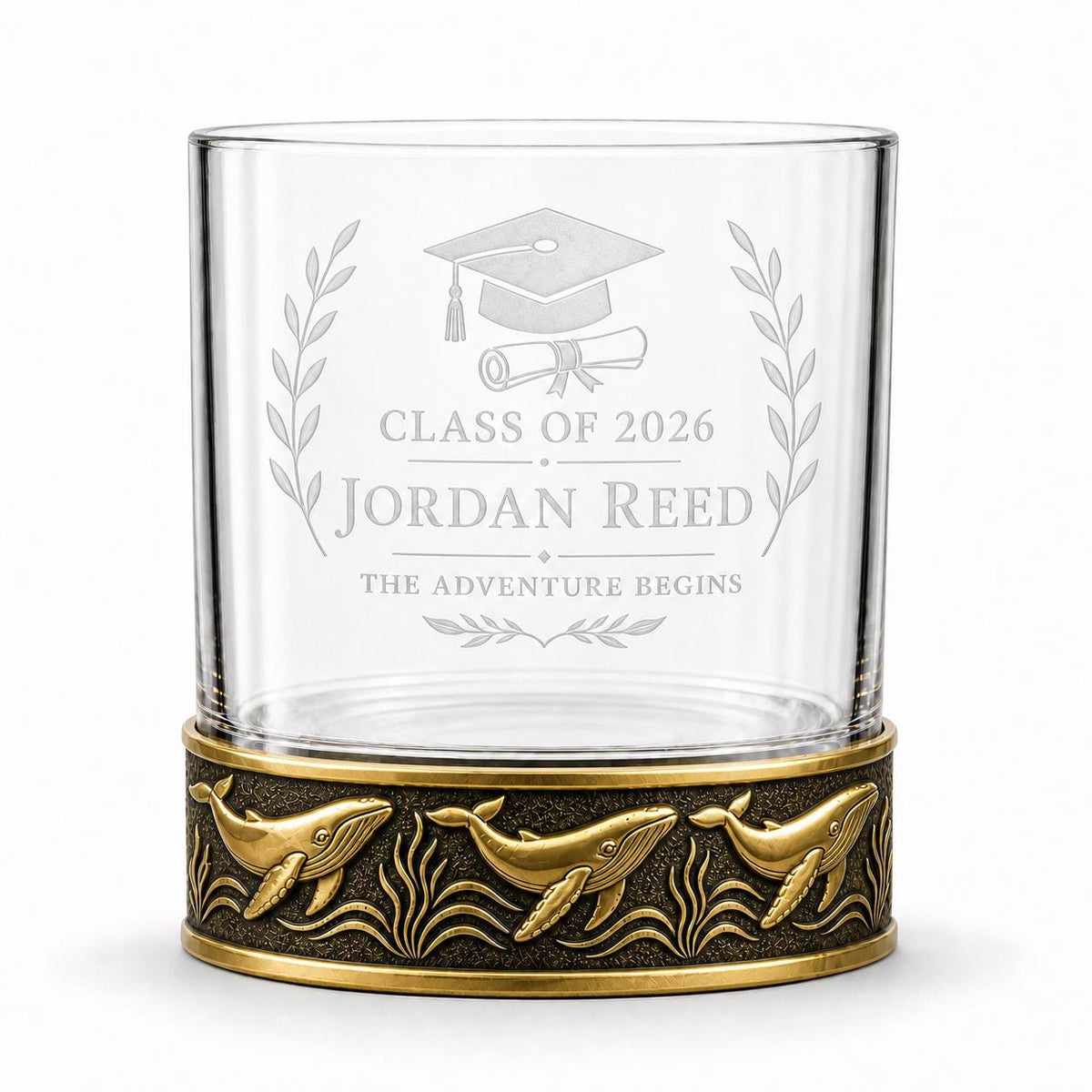 Personalized Humpback Whale Whiskey Glass – Custom Etched Old Fashioned Glass, 10 oz