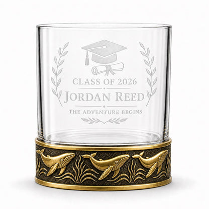 Personalized Humpback Whale Whiskey Glass – Custom Etched Old Fashioned Glass, 10 oz