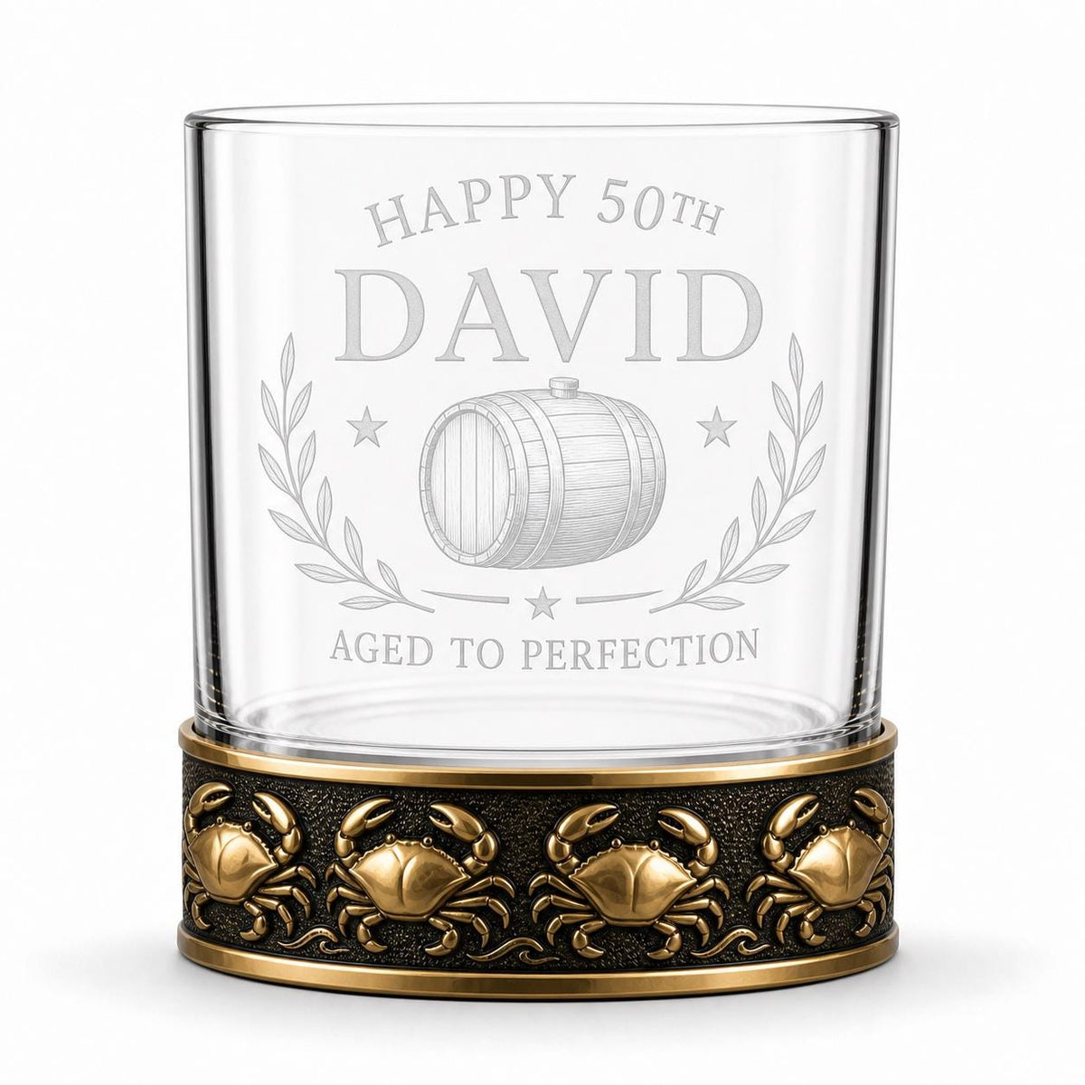 Personalized Crab Whiskey Glass – Custom Etched Old Fashioned Glass, 10 oz