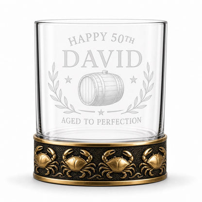 Personalized Crab Whiskey Glass – Custom Etched Old Fashioned Glass, 10 oz
