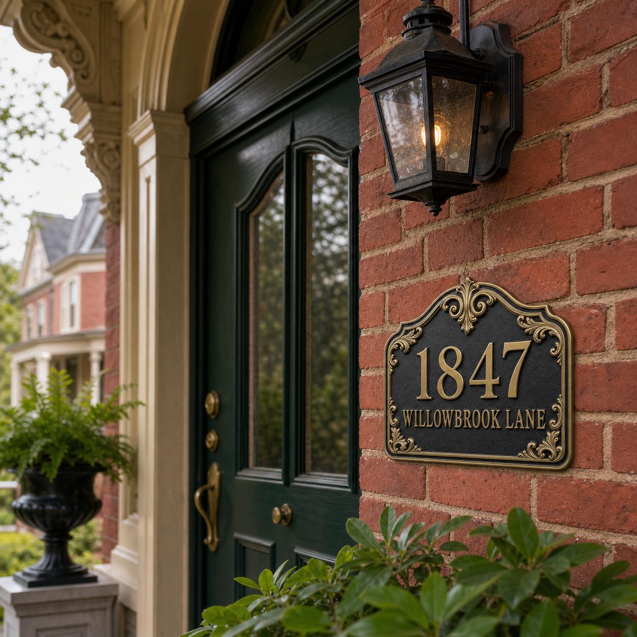 Personalised House Number Sign | Antique Brass Address Plaque | Custom Street/Family Name Board