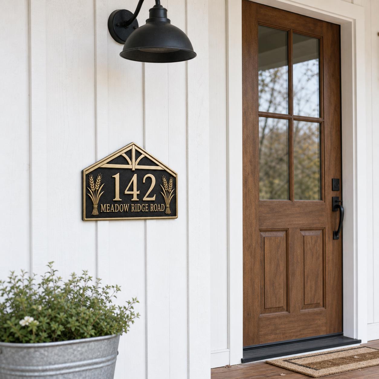 Personalised House Number Sign | Antique Brass Address Plaque | Custom Street/Family Name Board
