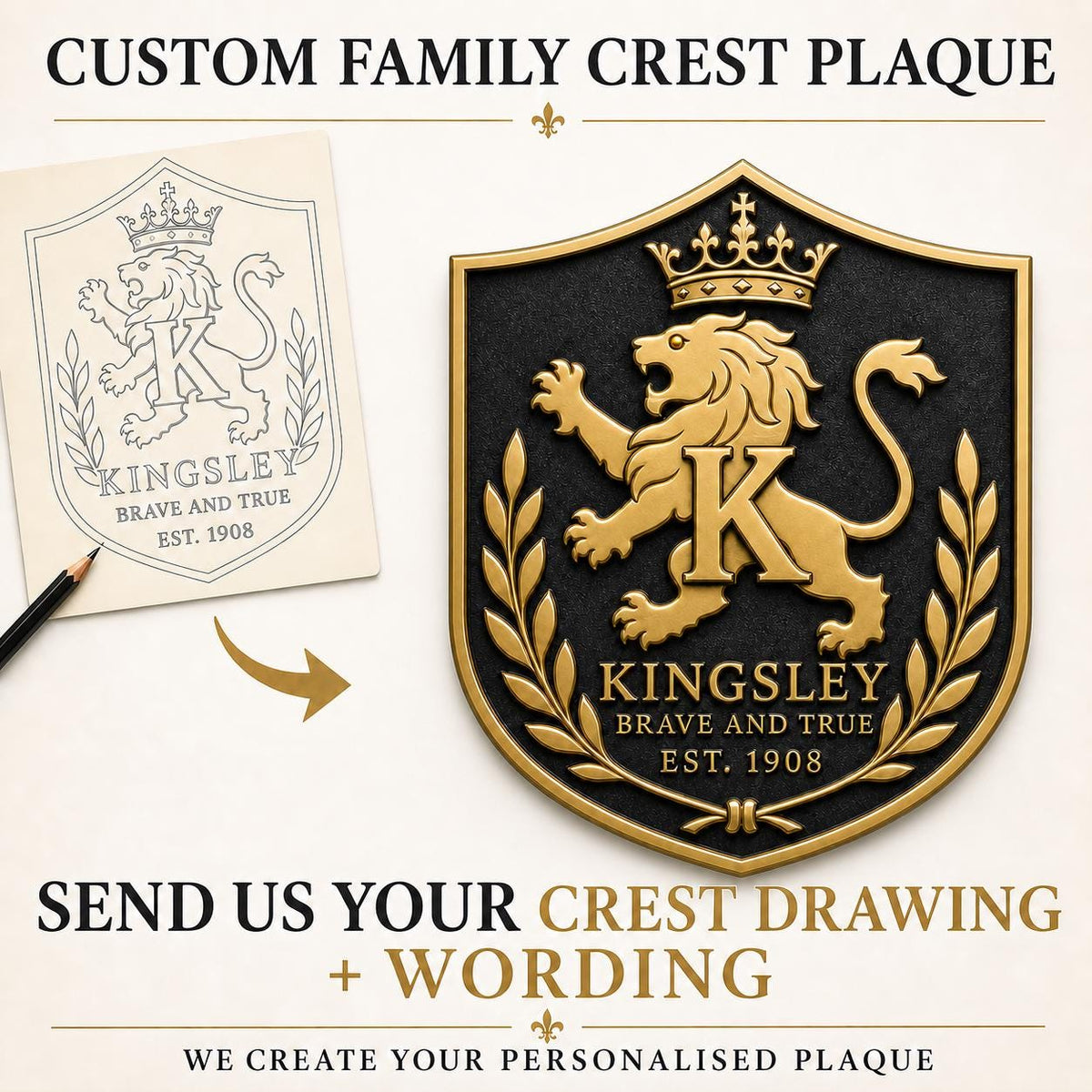 Design Your Own Brass Heraldic Plaque | Custom Family Emblem, Monogram & Established Year Sign
