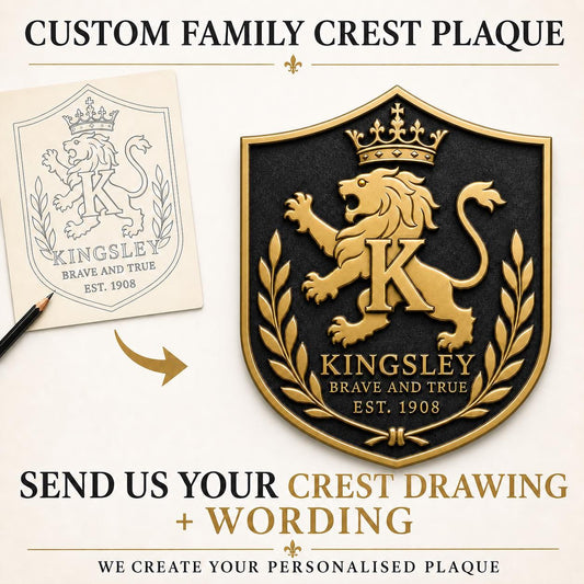Design Your Own Brass Heraldic Plaque | Custom Family Emblem, Monogram & Established Year Sign