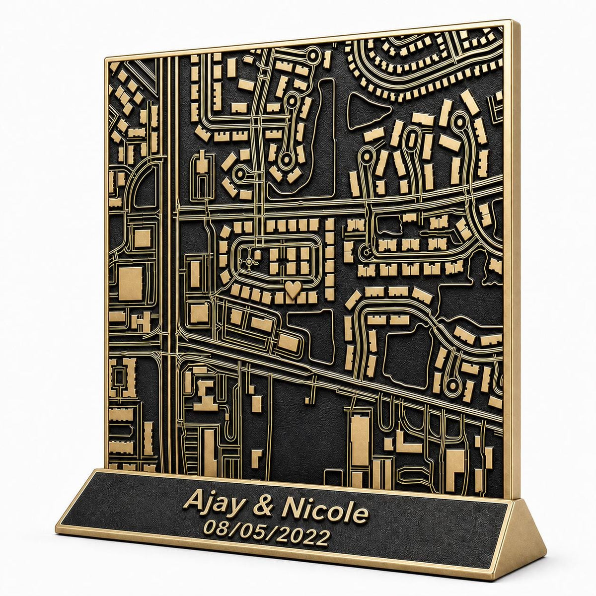 Brass Antique Personalized 3D Map | Graduation | Wedding| Birthday | Gift Tabletop Location Plaque