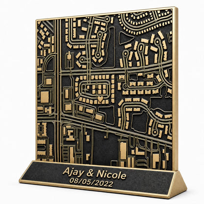 Brass Antique Personalized 3D Map | Graduation | Wedding| Birthday | Gift Tabletop Location Plaque