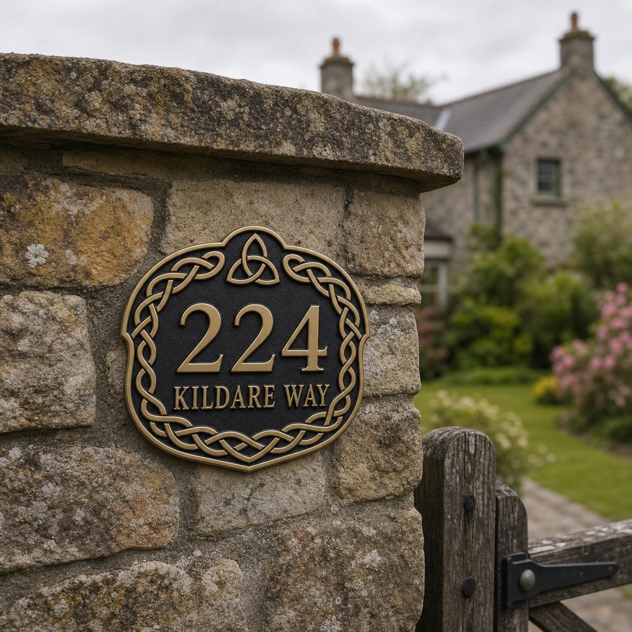 Personalised House Number Sign | Antique Brass Address Plaque | Custom Street/Family Name Board