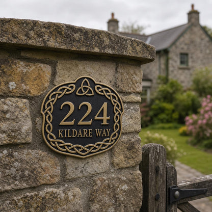 Personalised House Number Sign | Antique Brass Address Plaque | Custom Street/Family Name Board