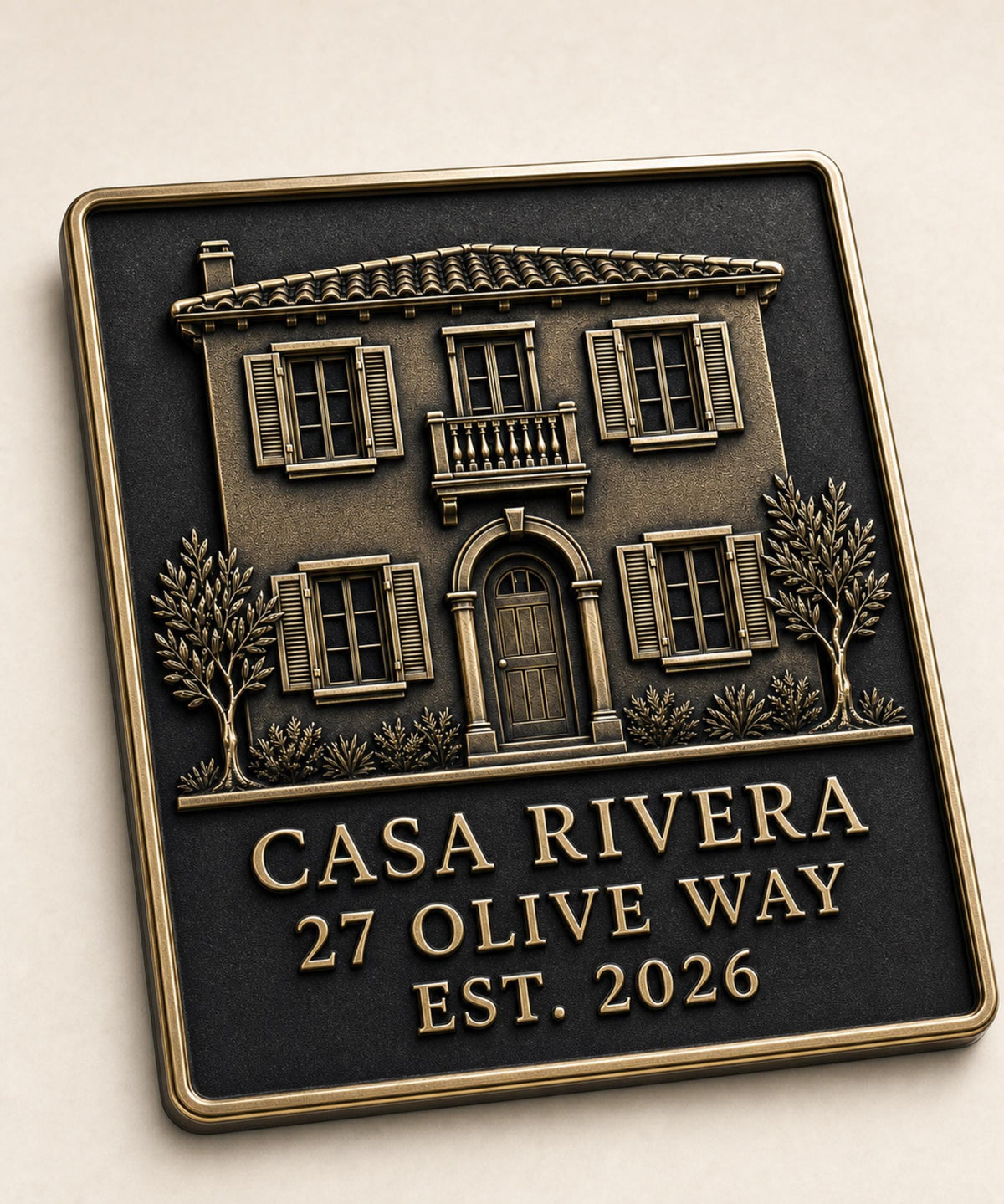 Personalised Building Portrait Plaque, Custom House Relief, Antique Brass Property Keepsake