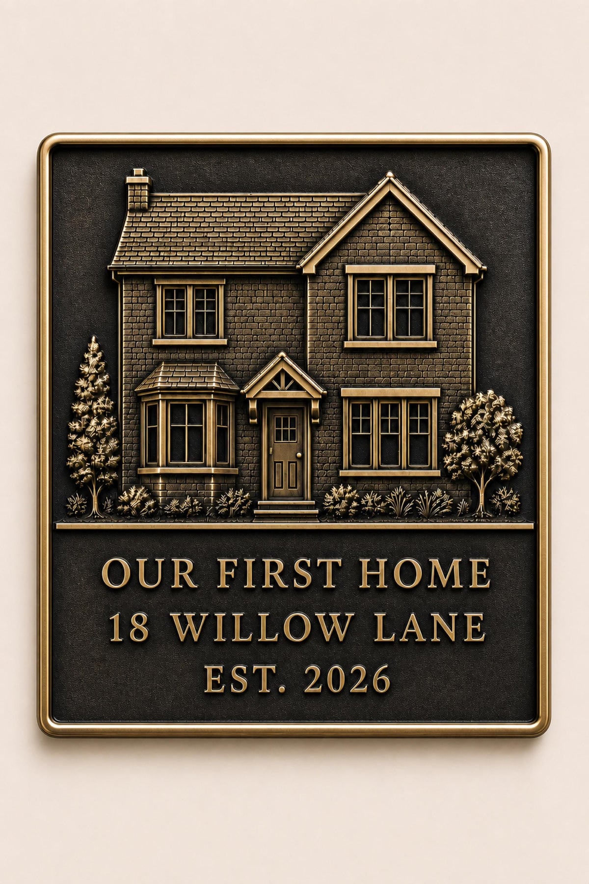 Custom House Portrait Plaque | Personalised Architectural Relief | Antique Brass Keepsake Gift