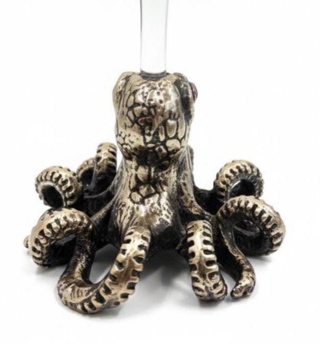 Octopus Martini Glass – Antique Brass Base with Gemstone Eyes, 6.5 oz
