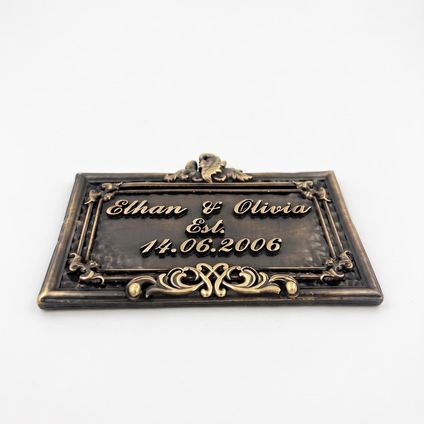 Personalized Wedding Plaque, Antique Brass Couple Name Sign, Custom Marriage Date or Wedding Arbor Sign