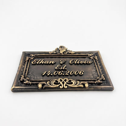 Personalized Wedding Plaque, Antique Brass Couple Name Sign, Custom Marriage Date or Wedding Arbor Sign