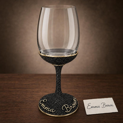 Personalised Handwriting Wine Glass | Embossed Antique Brass Base | Custom Signature Glasses