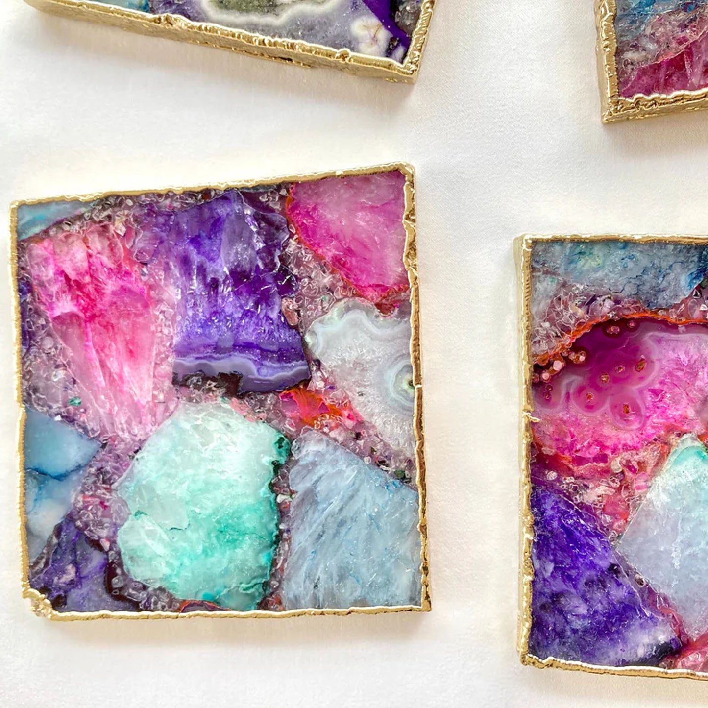 Multicoloured Composite Agate - Set of 4 Large Square Coasters | Personalised Momentos