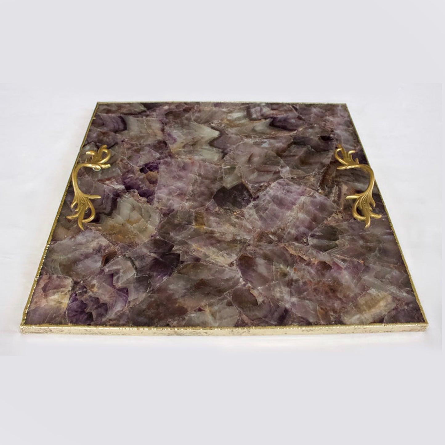 Amethyst Agate Serving Tray With Brass Handles | Square