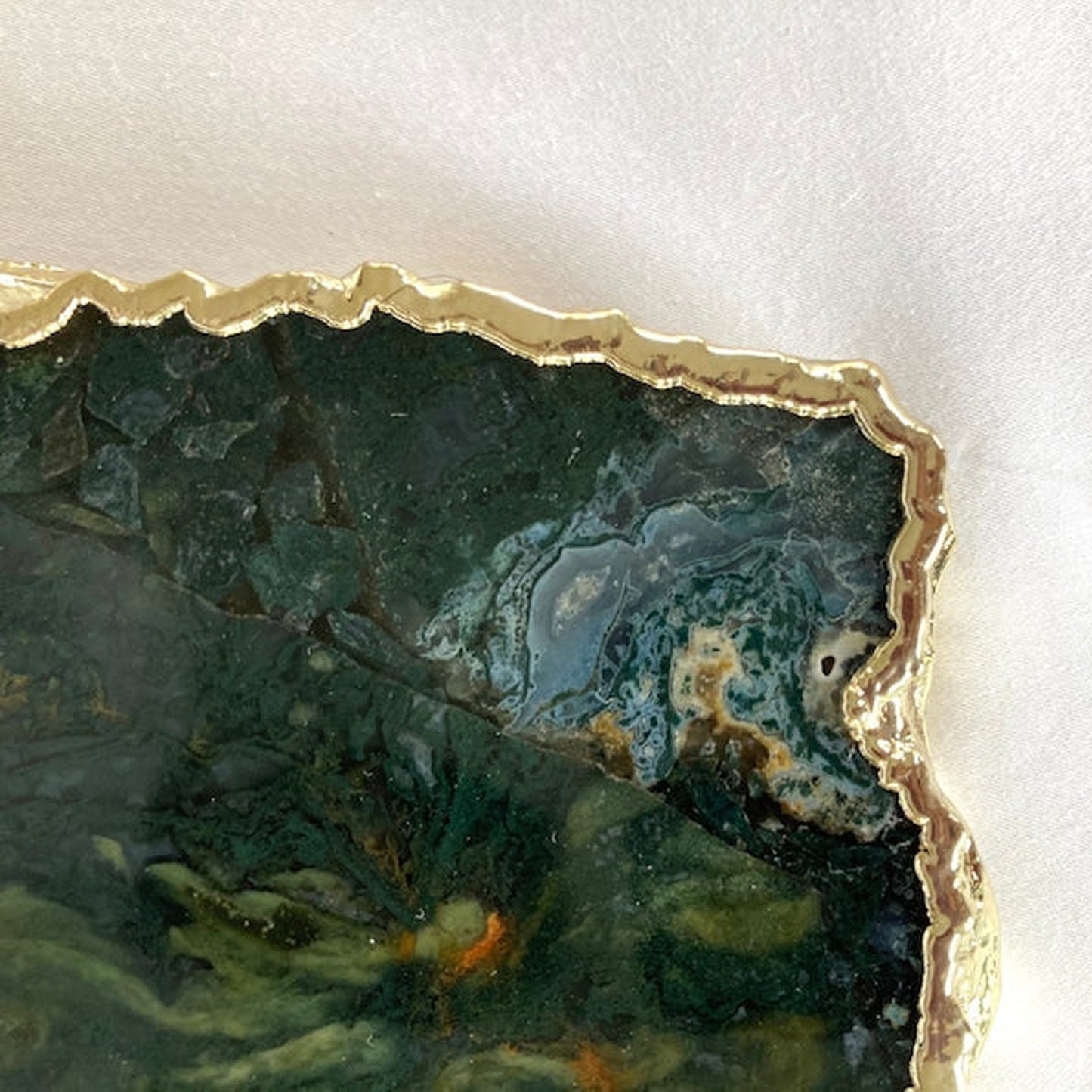 Large Green Agate Serving Tray With Brass Handles/Personalised Momentos/Sign Boards 10"x15"