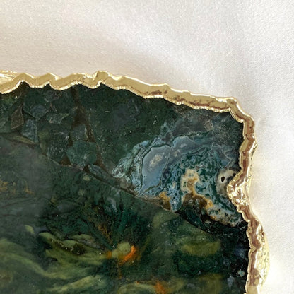 Large Green Agate Serving Tray With Brass Handles/Personalised Momentos/Sign Boards 10"x15"