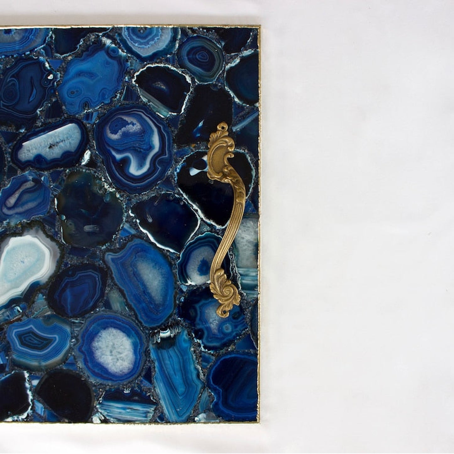 Blue Agate Serving Tray With Brass Handles | Square