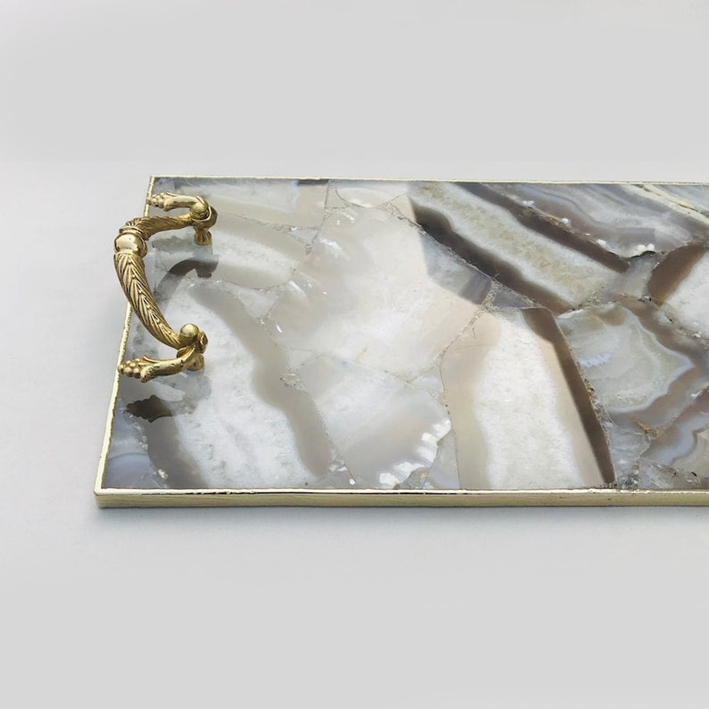 Wild Agate Serving Tray With Brass Handles