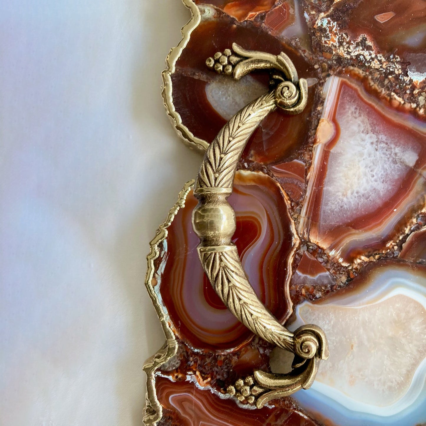 Large Red Agate Serving Tray With Brass Handles/Personalised Momentos/Sign Boards 10"x15"