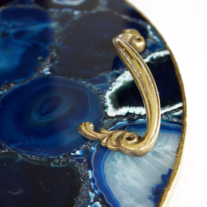 Blue Agate Serving Tray With Brass Handles | Circular
