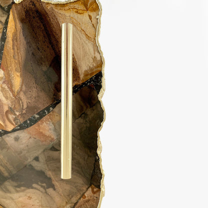 Large Brown Agate Serving Tray With Brass Handles/Personalised Momentos/Sign Boards 10"x15"