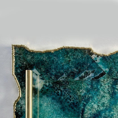 Large Composite Green Agate Serving Tray With Plain Modern Brass Handles/Personalised Momentos/Sign Boards 10"x15"