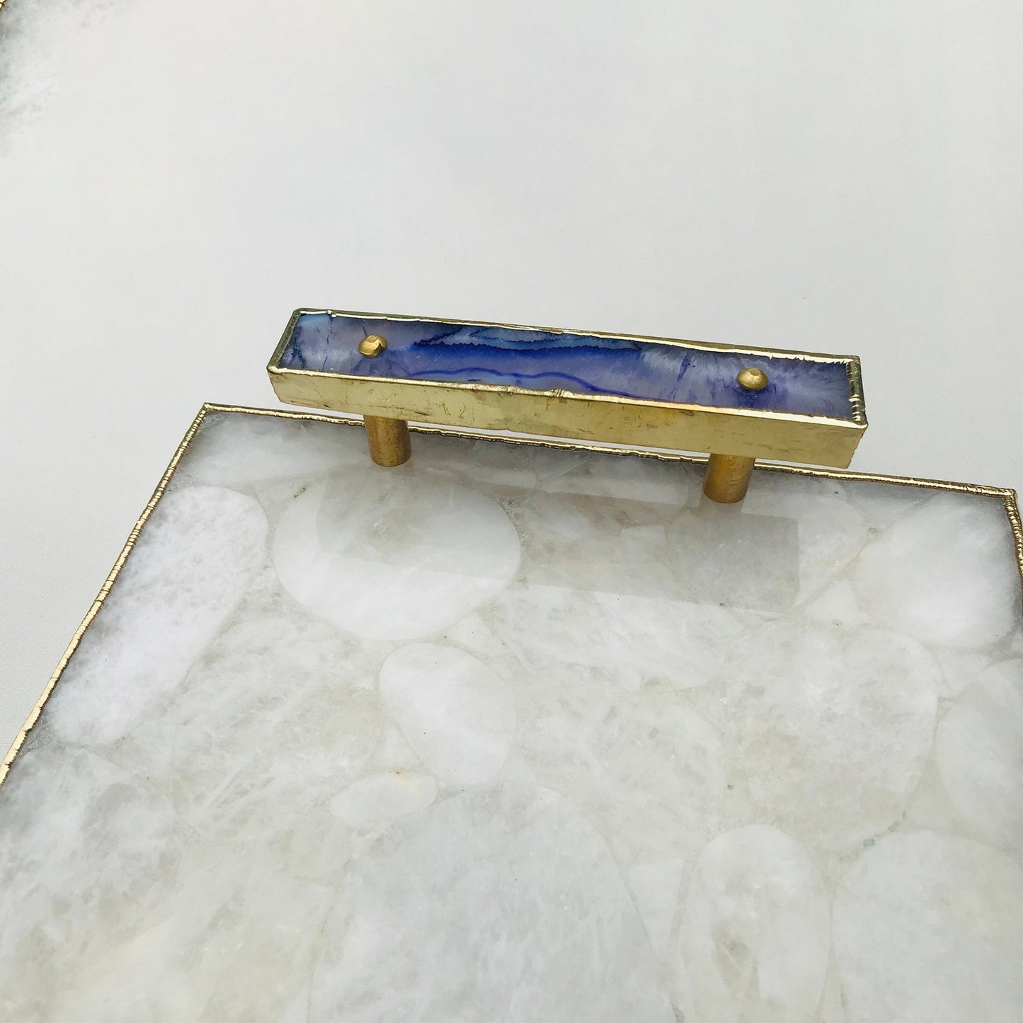 White Crystal Agate Plated Serving Tray With Purple Agate/Onyx Handles/Personalised Momentos/Sign Boards