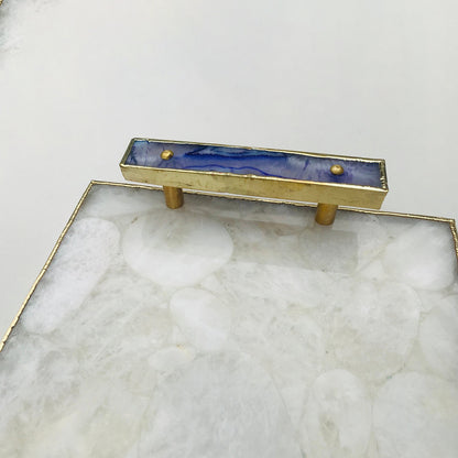 White Crystal Agate Plated Serving Tray With Purple Agate/Onyx Handles/Personalised Momentos/Sign Boards