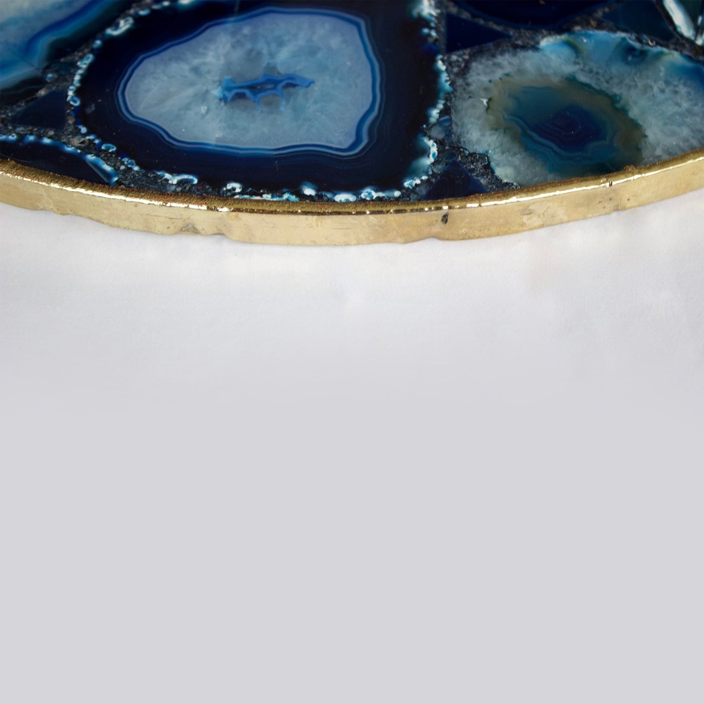 Blue Agate Serving Tray With Brass Handles | Circular