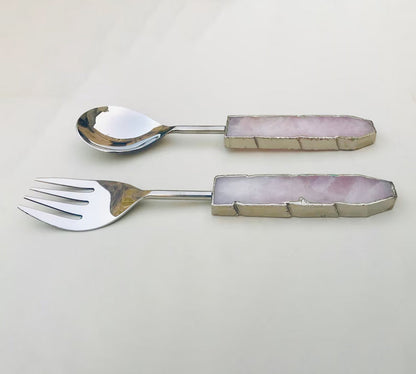 Salad server set sized for tossing and lifting greens