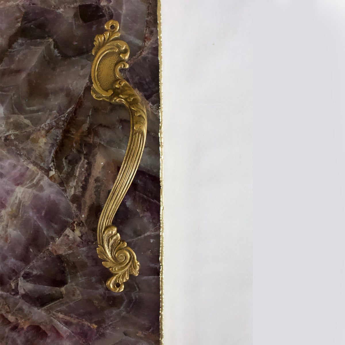 Leaf Scroll brass handle on amethyst agate tray