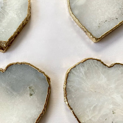 White Grey Agate - Set of 4 Large Heart Shaped Coasters | Personalised Momentos