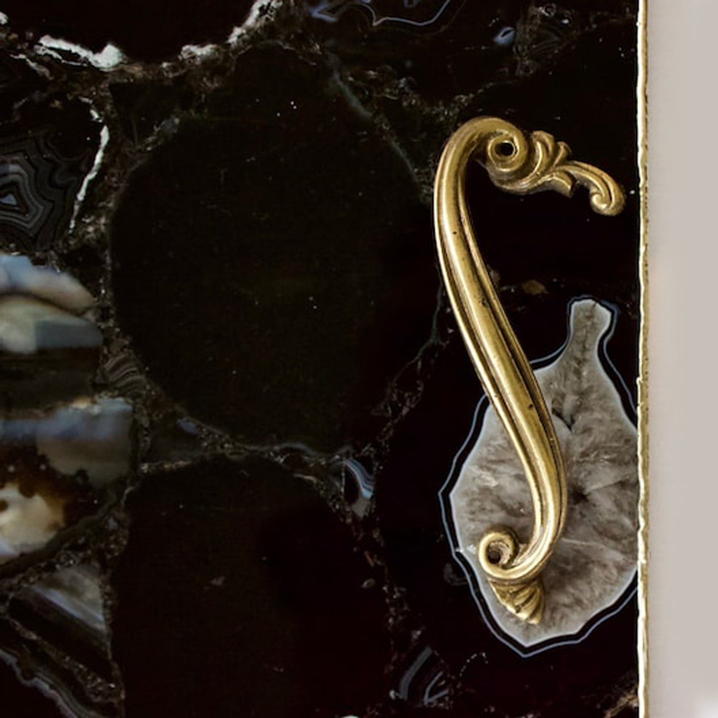 Black Agate Serving Tray With Brass Handles | Square
