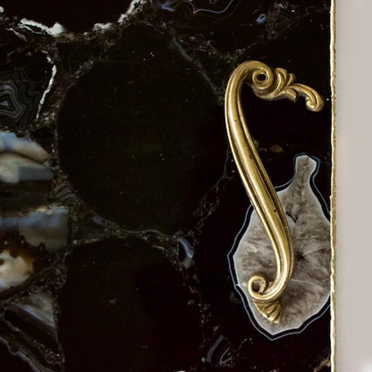 Black Agate Serving Tray With Brass Handles | Square