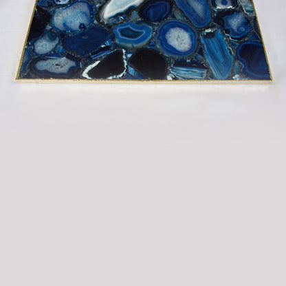 Blue Agate Serving Tray With Brass Handles | Square