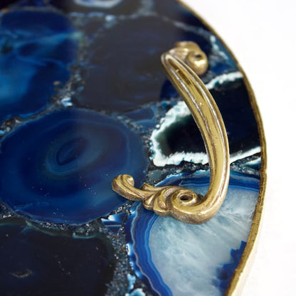 Blue agate tray finished in silver with brass handles