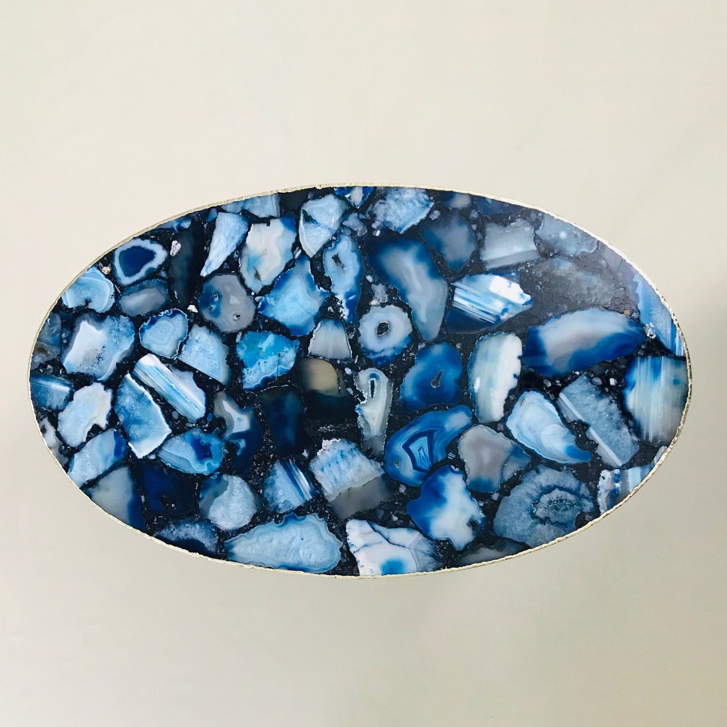 Blue Oval Agate/Crystal/Gemstone/Quartz Organic Edge Side/Drink/Table