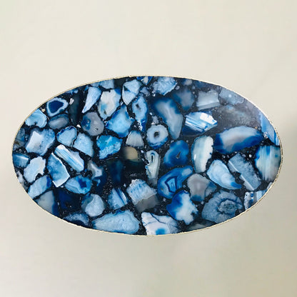 Blue Oval Agate/Crystal/Gemstone/Quartz Organic Edge Side/Drink/Table
