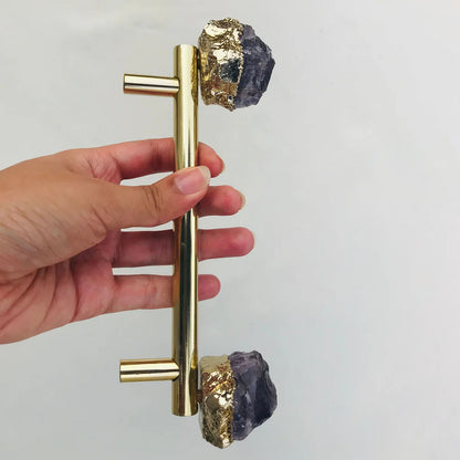 Set of 4 - Cabinet/Door/Drawer/Kitchen Handle and Pull - Amethyst/Agate/Quartz  stainless steel brass plated handles