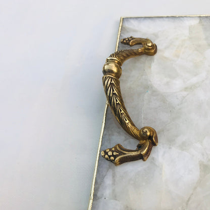 White Agate  Serving Tray With Brass Handles