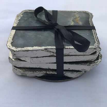 Grey Agate Quartz - Set of 4 Large Coasters/Personalised Momentos