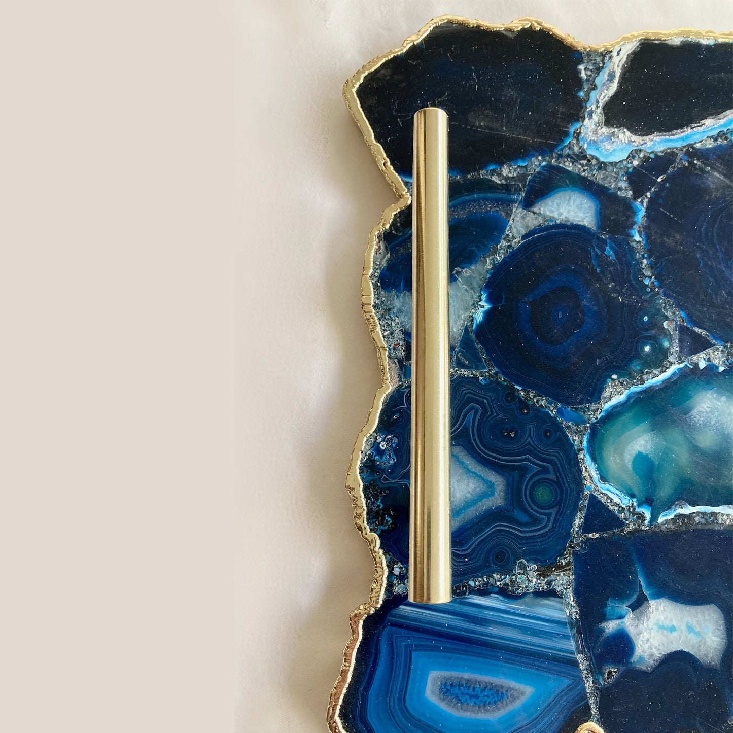 Large Blue Agate Serving Tray With Plain Modern Brass Handles/Personalised Momentos/Sign Boards 10"x15"