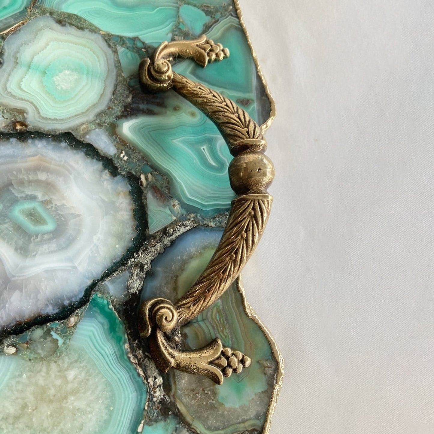 Large Green Agate Serving Tray With Brass Handles/Personalised Momentos/Sign Boards 10"x15"