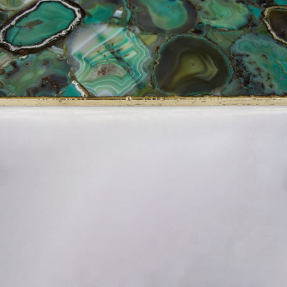 Light Green Agate Serving Tray With Brass Handles | Square